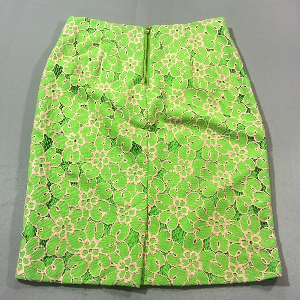 Lily Pulitzer pencil skirt floral lace size 2 lime green and light pink - Picture 4 of 9